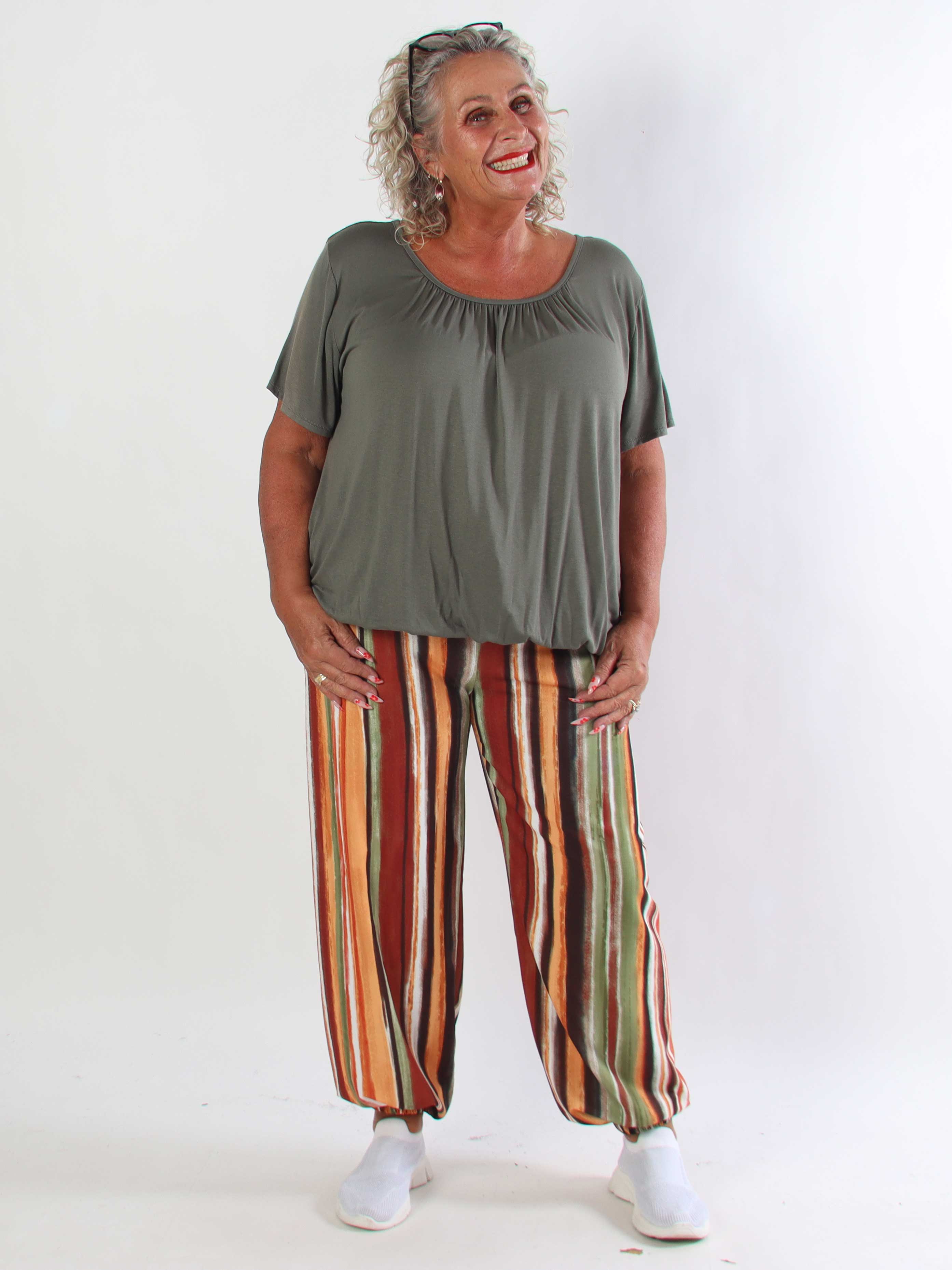 Verna - Plus size stribede bukser i en blød viskoseblanding med elastisk talje